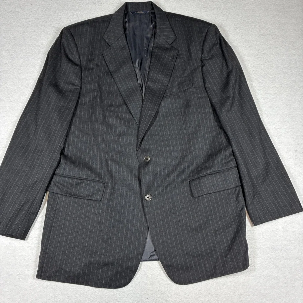 Vintage Brooks Brothers 46L USA MADE Gray Pinstripe Super 110s Wool Suit Jacket